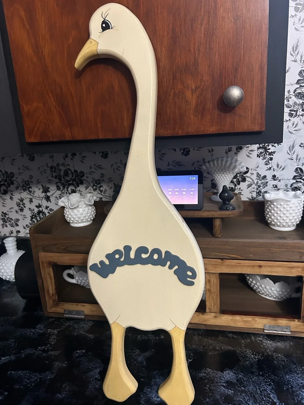 Vintage Handmade Wooden Goose Welcome Sign